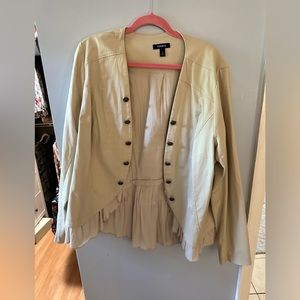 Cream/ nude colored military jacket with ruffles Torrid 2